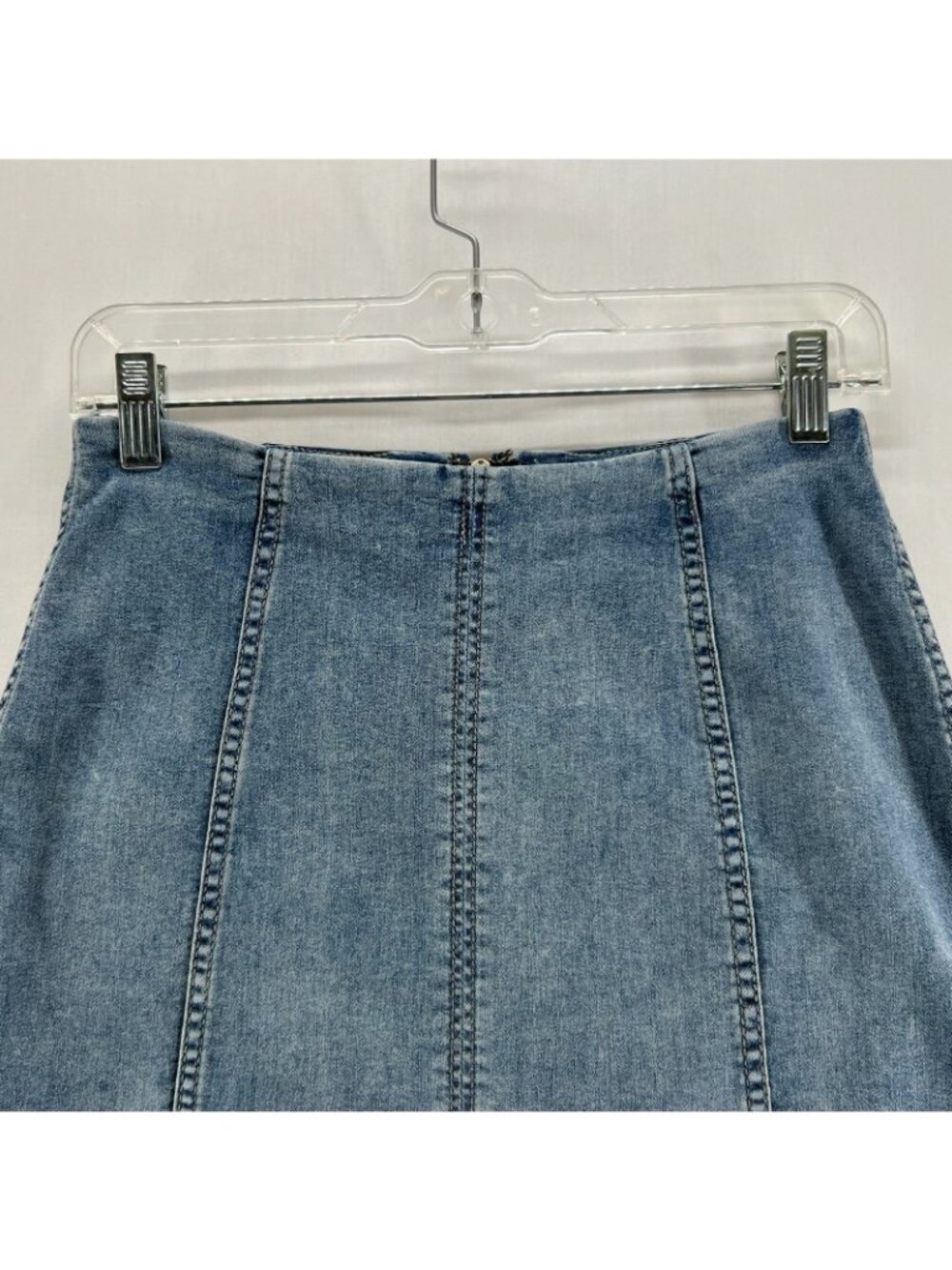 Free People Modern Femme Denim Mini Skirt Womens 6 Seamed High Rise Stretch Blue - Picture 5 of 12